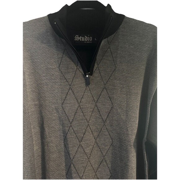 Studio By Omega Vintage Pullover Sweater Black & Gray Argyle 1/4 Zip Men’s L - Picture 2 of 8